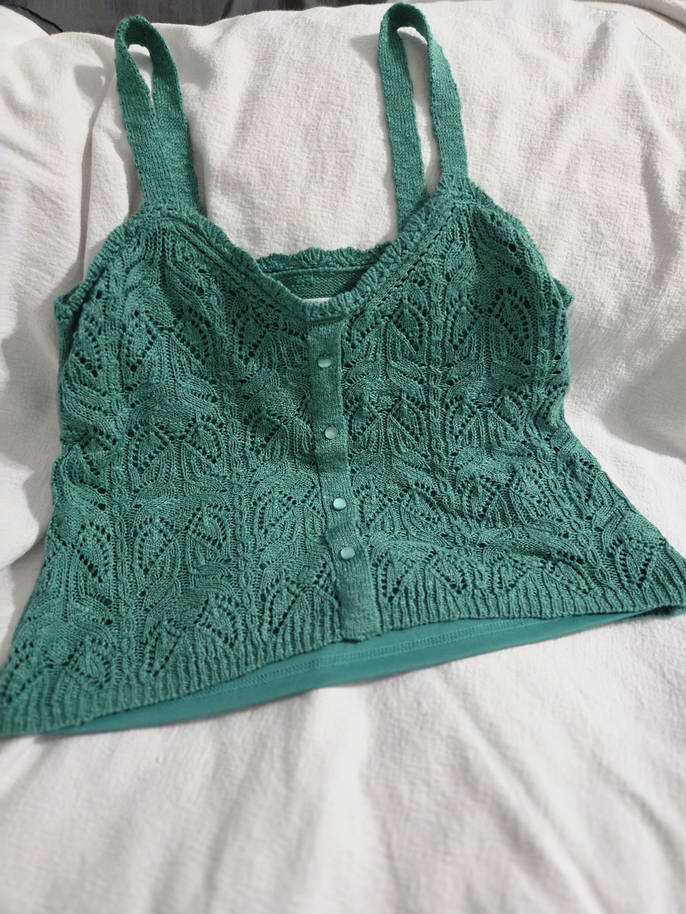 Green Lace Button-Front Cami Sweater